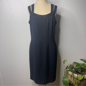 Marianna Dress Size 10 Sheath Black Sleeveless Beaded Scoop Neck Zip Up